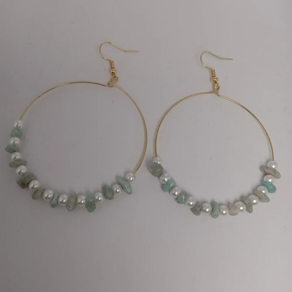 Elegant faux pearl and amazonite earrings